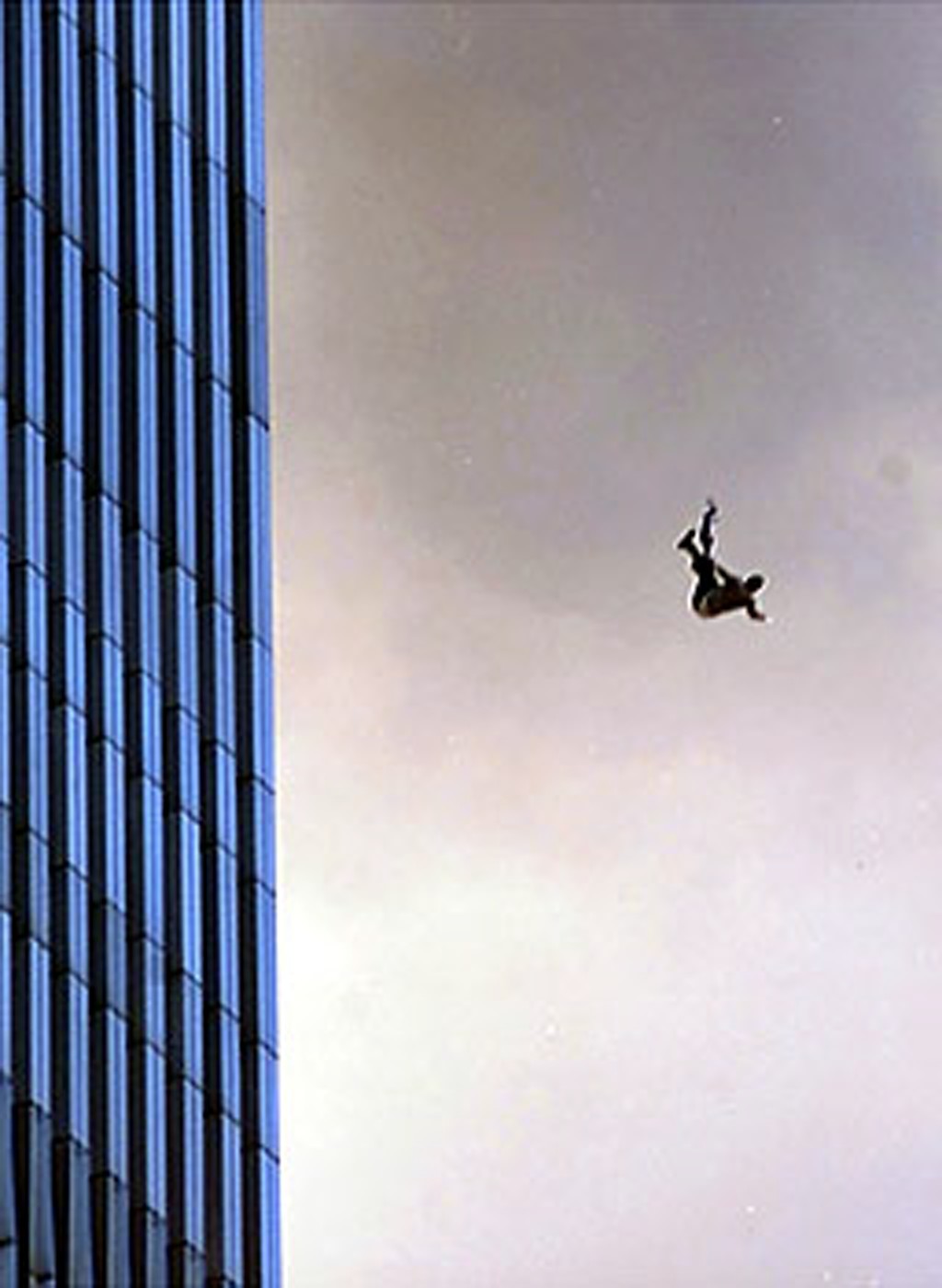 Individual falling approximately 20 feet horizontally outward from building face while passing the 45th floor, demonstrating hyper-kinetic launch trajectory